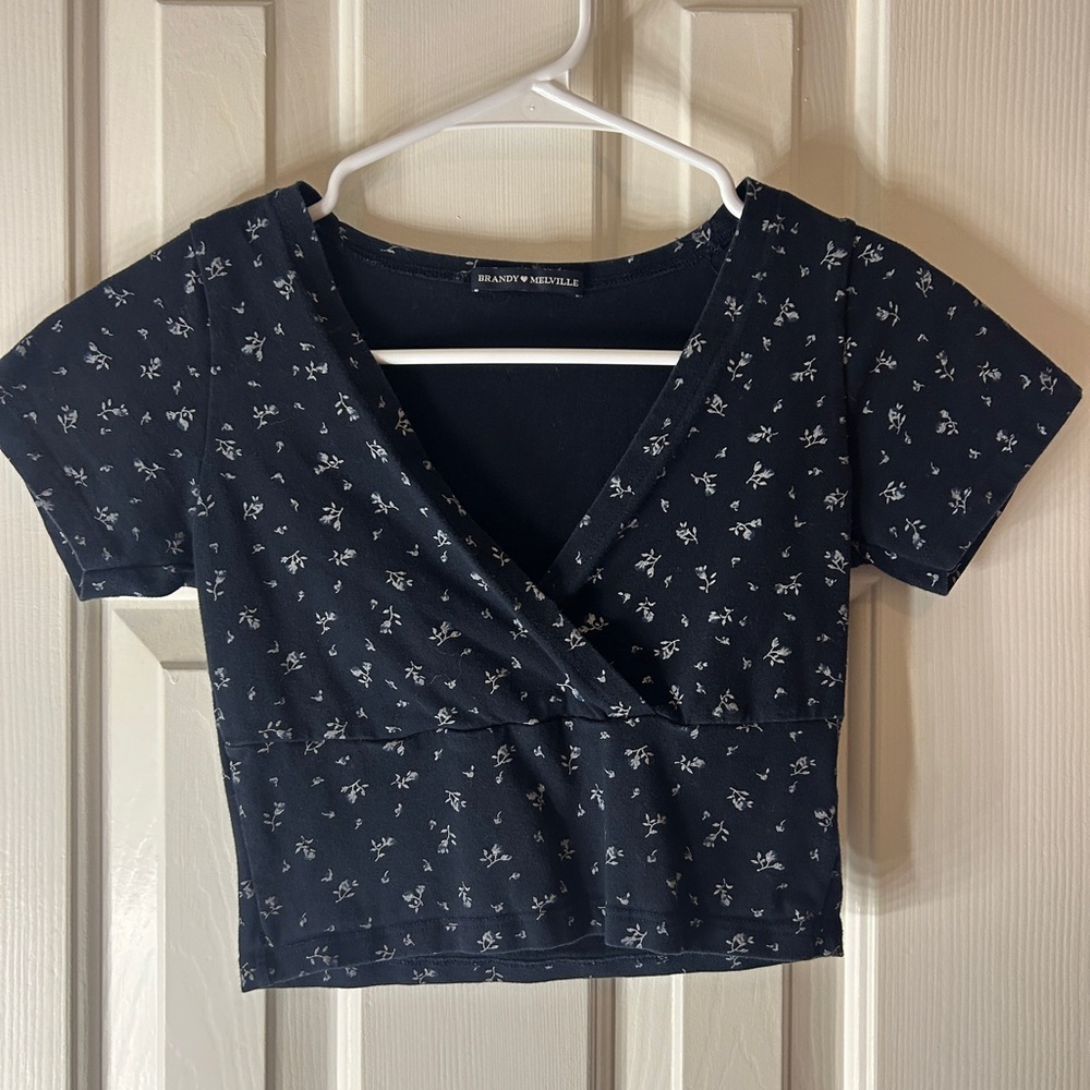 Brandy Melville Floral Navy Crop Top